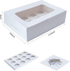 Yeplan 5 Packs Cupcake Boxes 12 Count,White Cupcake Carriers with Window,13.4x9.8x4 Inches Cookie Boxes,Cupcake Containers,Bakery Boxes