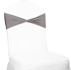 MDS Pack of 50 Spandex Chair Sashes Bows Elastic Stretch Dining Chair Bands Ties Without Slider Buckle Universal fits for Wedding Baby Shower Birthday Party Banquet Event Decoration - Silver Grey