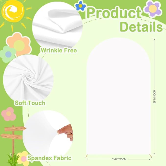White Arch Cover - 6ft Backdrop Fabric Spandex for Wedding Arch Stand Frame - Round Top Chiara Cover for Birthday, Bridal Shower, Prom, Balloon Party Ceremony
