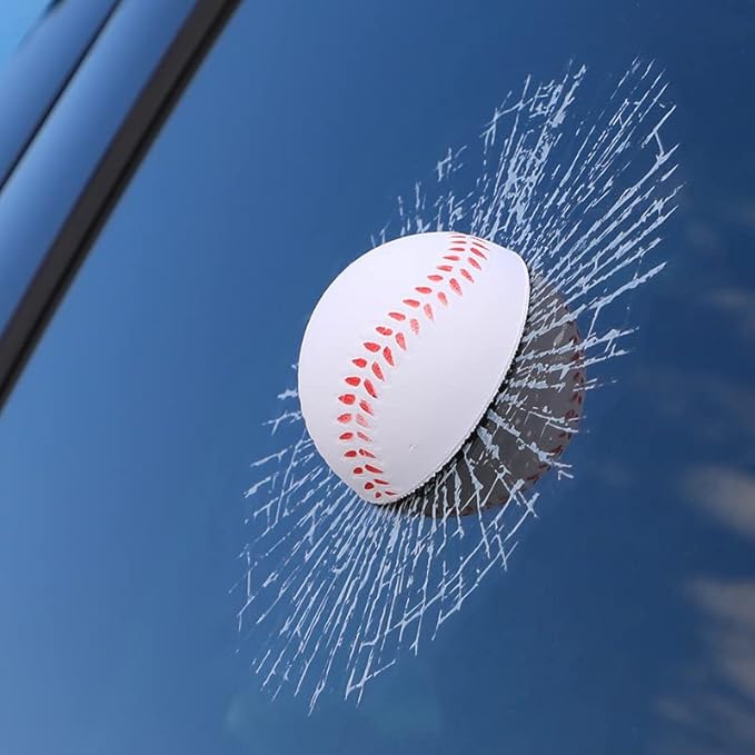 Car 3D elf Ball car Sticker, car Window Funny Creative Decorative Sticker(18cmx18cmx3cm) (White Baseball)