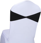 MDS Pack of 50 Spandex Chair Sashes Bows Elastic Stretch Dining Chair Bands Ties Without Slider Buckle Universal fits for Wedding Baby Shower Birthday Party Banquet Event Decoration - Black