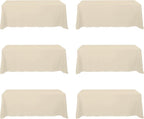 BRILLMAX 6 Pack Beige Tablecloths for 8 Foot Rectangle Tables 90 x 156 Inch - 8ft Rectangular Bulk Linen Polyester Fabric Washable Cloth Cover for Wedding Reception Banquet Birthday Party
