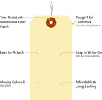 SmartSign Blank Manila Shipping Tags with Wire, Size-6, Pack of 100, 13pt Thick Prewired Cardstock Tag, 5.25 x 2.625 inch Paper Hang Tags with Reinforced Fiber Patch