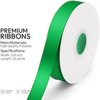 KMER LIFE 5/8 inch x 25 Yards Double Faced Polyester Emerald Green Satin Ribbon, Perfect for Gift Wrapping Very Suitable for Weddings Party Hair Bow Invitation Decorations and More