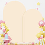 Arch Backdrop Stand with Beige Spandex Arch Cover Set of 2 6FT 7.2FT Spandex Fitted Stretchy Arch Covers for Party Gold Metal Backdrop Stand for Wedding Baby Shower