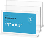 newnewshow Acrylic Sign Holder 11x8.5 Inch 3 Pack Horizontal T Shape Double-Sided Desktop Display Holder. (Optional 8.5x11 8.5x5.5 5x7 Horizontal and Vertical)