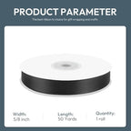 KMER LIFE 5/8" Wide x 50 Yards Black Single Faced Polyester Satin Ribbon, Black Satin Ribbon Perfect for Wedding Decor, Wreath, Crafts, Gift Wrapping & Other Projects (Black)