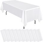 10 Packs Satin Tablecloth 57 x 108 Inch White Rectangular Table Cloth Silk Tablecloth Smooth Fabric Overlay Satin Table Cover Decoration for Wedding Party Banquet Events