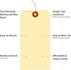 SmartSign Blank Manila Shipping Tags with Wire, Size-8, Pack of 100, 13pt Thick Prewired Cardstock Tag, 6.25 x 3.125 inch Paper Hang Tags with Reinforced Fiber Patch