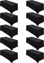 Surmente 10 Pack Black Tablecloth 90 x 132-inch Rectangular Polyester Table Cloth for Weddings, Banquets, or Restaurants