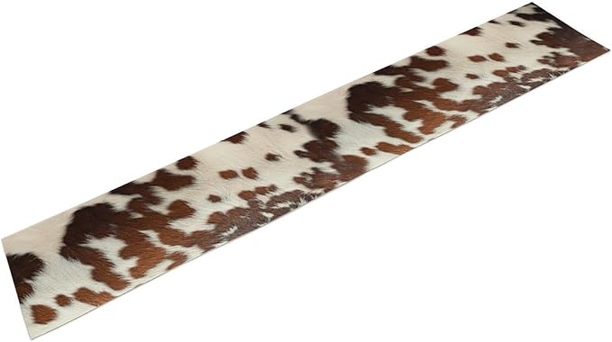Farmhouse Cow Skin Print Table Runner, Safari Wildlife Brown Country Farm Cowhide Pattern Cotton Linen Rustic Cottage Table Runner for Dinning Home Party Holidays Home Setting, 13x60 Inch