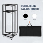 LUCKUP DJ Facade Booth 41"L x 20"W Portable DJ Facade with White & Black Scrim, Foldable DJ Table Station with LED Strips for Party, Black Metal Frame