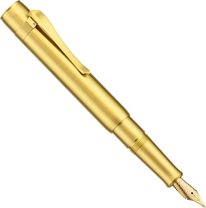 Hongdian M2 Black Forest Mini Fountain Pen, Long Blade Nib & Sleek Shape Brass Short Pocket Travel Pen (Glossy Brass)