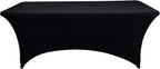 10-Pack 4ft Black Spandex Table Covers for Rectangular Folding Tables - Wrinkle Resistant Stretch Tight Table Cloths - Fitted Table Protector for Parties, Trade Shows, Banquet, and Wedding