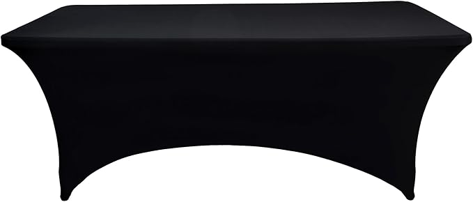 2-Pack 8ft Black Spandex Table Covers for Rectangle Folding Tables - Washable Elastic Tablecloth - Ultimate Fitted Table Protector for Birthday Parties, Trade Shows, Banquet
