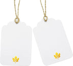 100 Pcs Blank Gift Tags with String Gold Foil Maple Leaf Fall Large Gift Tags with 65 Ft Jute Twine White Paper Cute Tags for Fall Autumn Thanksgiving Harvest Party Gift Wrap Tags