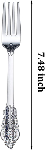 WDF 100 Piece Silver Forks Disposable - 7.48 Inch Silver Plastic Forks - Baroque Silverware for Dessert Cake - Heavy Duty Plastic Fork for Christmas Party, Wedding or Daily Using