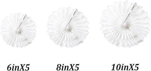 15pcs White Paper Fans Decorations - 6'', 8'', 10'' Round Tissue Honeycomb Set for Party, Birthday, Wedding Events