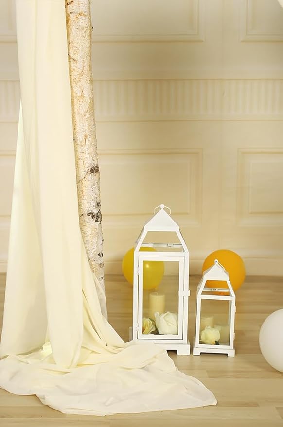SHERWAY 2 Panels 30Ft Extra Long Chiffon Arch Drapes for Wedding Party Reception Backdrop Ceremony Swag Decoration (Ivory & Ivory)