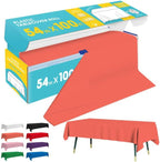 Orange Plastic Table Cover Roll - 54IN x 100FT, Table Cloth for Rectangle Table with Slide Cutter, Plastic Table Cloth Disposable with Cut-to-Size Design for Weddings, Banquets, Parties
