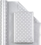 WRAPAHOLIC Reversible Wrapping Paper - Mini Roll - 17 Inch X 33 Feet - Silver Print and Polka Dot Design for Birthday, Holiday, Wedding, Baby Shower