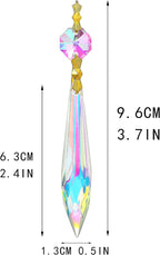 20pcs Large Colorful Crystal Prisms for Chandeliers Suncatchers, 63mm Crystal Icicle U-Drop Prisms Lamp Parts with Metal Bow Clips