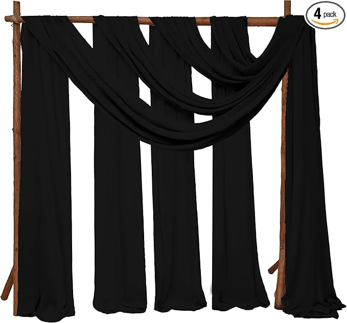 4 Panels Wedding Arch Draping Fabric 28 x 20Ft Chiffon Wedding Arch Drapes Chiffon Fabric Drape Sheer Backdrop Curtain for Weddings Party Ceremony Birthday Reception Swag Backdrop Ceiling Décor(Black)