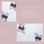 PONATIA 50 PCS 135gsm Vellum Jackets for 5x7 Invitation Cards - Burgundy and Navy Blue Flowers Printed Vellum Sleeves, Wedding Invitation Cards Wraps, Transparent Christmas Gift Cards Jackets