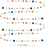 46 Ft Navy Blue Orange and Teal Circle Dots Garland Royal Blue Orange Aqua Polka Dot Hanging Paper Streamer for Birthday Wedding Bridal Baby Shower Outer Space Galaxy Theme Party Decorations Supplies