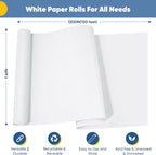 Drawing Paper Roll for Kids Art Supplies, 17.6"x1200" (100') Easel Craft Decorative Paper, White Eid Gift Wrapping Paper, Solid Color Poster Kraft Paper, Perfect for Valentine's Day, Wedding, Birthday