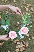 Floroom Artificial Flowers 25pcs Real Looking Blush Heirloom Foam Fake Roses with Stems for DIY Wedding Bouquets Pink Bridal Shower Centerpieces Floral Arrangements Party Tables Home Decorations