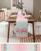 Tropical Flamingo Cotton Linen Table Runner for Dining Kitchen, Wedding Outdoor Party Tablerunners Decoration, Pink Bird Coastal Nautical Animal Dresser Scarf Coffee Tablecloth Runners 13x108 Inches
