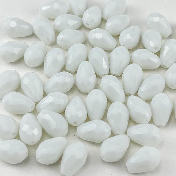 150pcs 4x6mm Teardrop Crystal Glass Beads for Jewelry Making, Faceted Vertical Hole Teardrop Glass Spacer Beads for Wind Chimes Bracelet Earring Necklace DIY Craft(White)