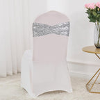 SquarePie Pack of 100 Chair Sashes Bows Sparkly Silver Sequin Chair Bands for Wedding Party Banquet Home Decor