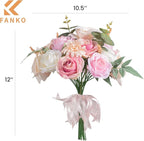 FANKO Rose Artificial Flowers Combo for DIY, Fake Pink Rose Artificial Silk Flowers with Greenery, Real Looking Artificial Faux Flowers for Wedding, Table Decoration, Centerpieces, Party, Home Décor