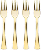 Prestee 100 Gold Plastic Forks - Heavy Duty Elegant Disposable Utensils - Fancy Plastic Silverware for Weddings and Holidays - Heavyweight 7 Inch Forks for Special Occasions