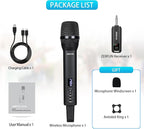 Rechargeable Wireless Microphone, Pro Handheld Cordless Mic System with Echo Treble BASS VOL Control for Karaoke Singing Church Party, 1/4'' Output, Black