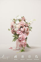 Ling's moment Dusty Rose Bridal Bouquet Cascading, Pink Wedding Bouquets for Bride, 15 Inch Bride Bouquet Orchids Artificial Wedding Flower Bouquet