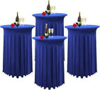 Albassa 4 Pack Cocktail Table Covers 32"x 43" Spandex Stretch Round Cocktail Tablecloths with Wavy Drapes Fitted High Top Bar Table Skirt for Wedding Party Banquet (Royal Blue, 4 PCS)