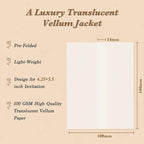 30 Pack Pre-Folded Vellum Jackets for 4.25x5.5 Invitations, Translucent Vellum Paper 4.25x5.5 Jackets, 100GSM Wedding Invitations Wraps, Envelope Liners for Birthdays, Baby Showers