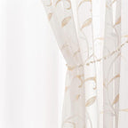 VISIONTEX Sheer Voile Curtains, Decorative Beige Leaves Embroidery Faux Linen Rod Pocket Window Drapes for Home Kitchen, Living Room and Bedroom 54 x 54 Inch, Set of 2 Curtain Panels