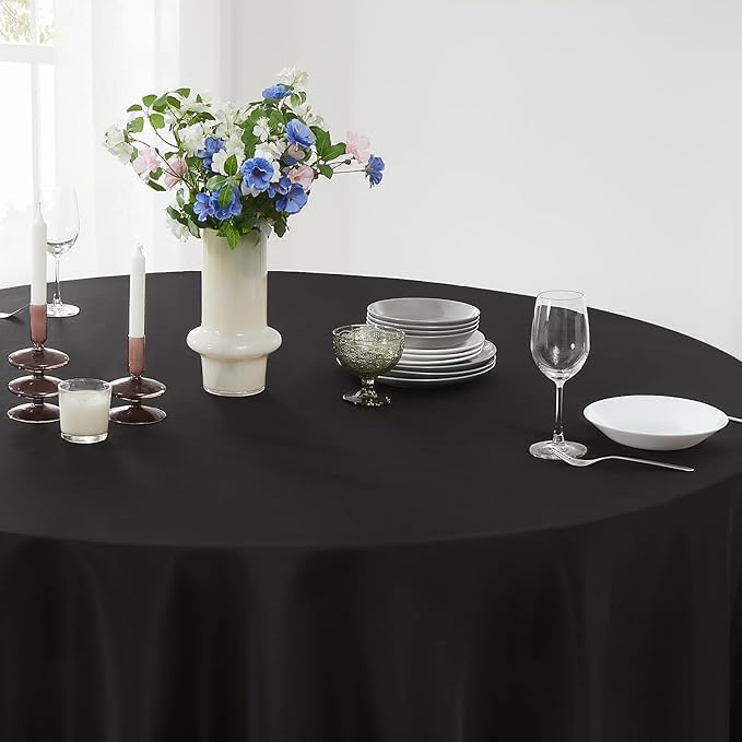 Round Tablecloth 132 Inch 10 Pack Black Tablecloths Washable Decorative Linen Polyester Table Clothes Cover for Dining Table Banquets Buffet Parties and Wedding