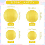 12Pcs Round Paper Lanterns Assorted Sizes (6" 8" 10" 12") for Home Decor, Restaurant, Church, Wedding, Birthday Party Decorations, Hanging Chinese Japanese Paper Lantern Lamps (Yellow)