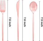 SUT 150Pcs Rose Gold Plastic Silverware, Disposable Cutlery Set, Heavy Duty Plastic Flatware Set，Disposable Rose Gold Utensils Include 50 Forks,50 Spoons, 50 Knives Perfect for Party