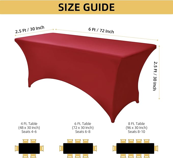 2-Pack 6ft Spandex Table Covers for Rectangle Standard Folding Tables - Wrinkle Resistant Stretch Tablecloths - Ultimate Fitted Table Protector for Parties, Trade Shows, Banquet