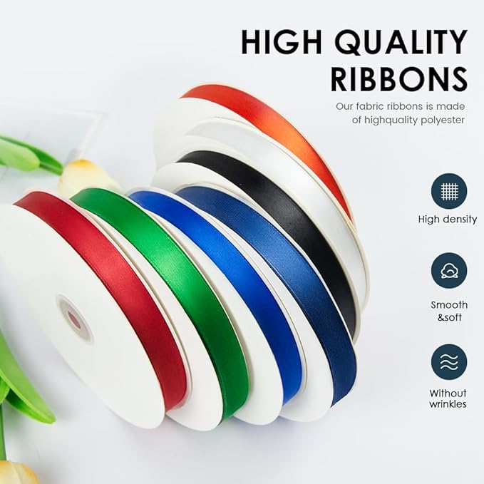 3/8" Wide x 100 Yards Single Face Polyester Satin Ribbon, Satin Ribbon for Crafts, Gift, Hair Bows, Wedding Party Decoration, Bow Making & Other Projects (Champagne Gold)