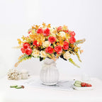 LESING Artificial Fake Flowers with Vase Silk Artificial Roses Wedding Flowers Bouquets Home Office Party Meeting Room Decoration (Sunset-1)