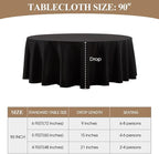 Round Tablecloth 6 Pack 90 Inch Black Tablecloths Washable Decorative Linen Polyester Table Clothes Cover for Dining Table Banquets Buffet Parties and Wedding