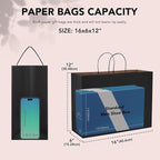METRONIC 25 Pack Large Black Paper Gift Bags 16X6X12 Inches, Shopping Kraft Paper Bag with Handles, Small Business, Boutique, Gift Wrap, Bulk