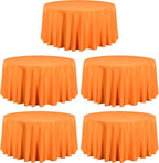 LTC LINENS 5 Pack 120 Inch Round Tablecloth Orange - Bulk for 60 Inch Round Table Floor Length - Washable, Wrinkle Resistant Polyester Fabric Cloth for Party